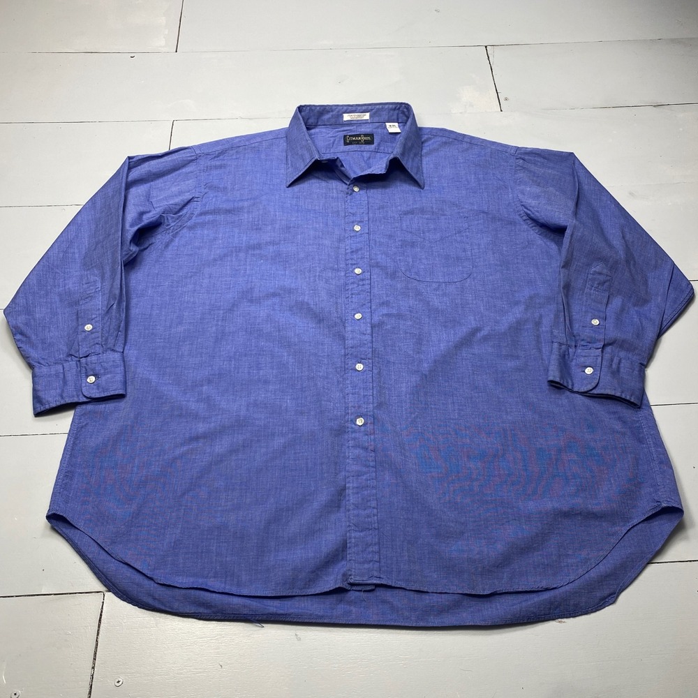 Gitman Bros Shirt Mens 19-34 Blue Broadcloth Cotton Button Down Made in USA